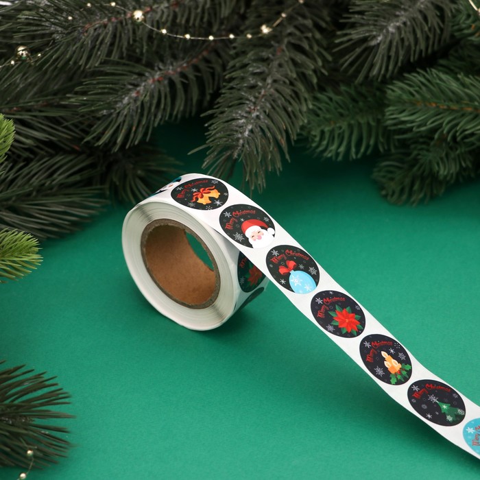 Наклейки новогодние в рулоне «Новогодняя ночь», 500 шт., 2.5×2.5 см