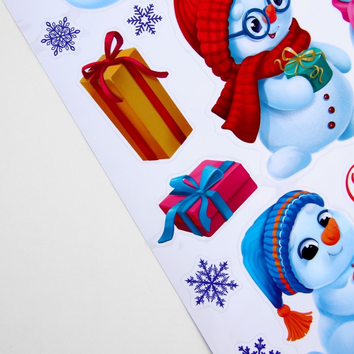 Наклейки новогодние, интерьерные «Снеговички», 29.5×42 см