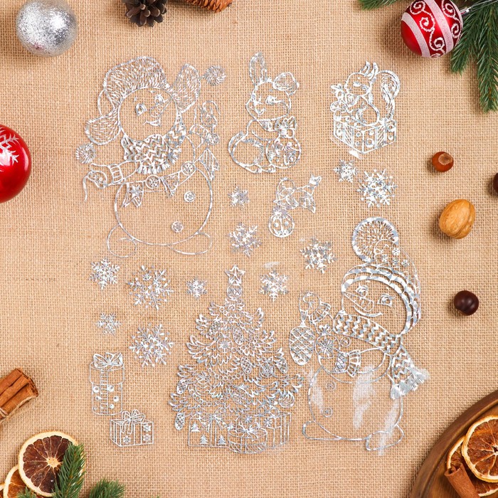 Наклейки новогодние «Новогоднее веселье», голографическая фольга, 49×33.5 см