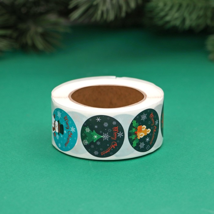 Наклейки новогодние в рулоне «Новогодняя ночь», 500 шт., 2.5×2.5 см