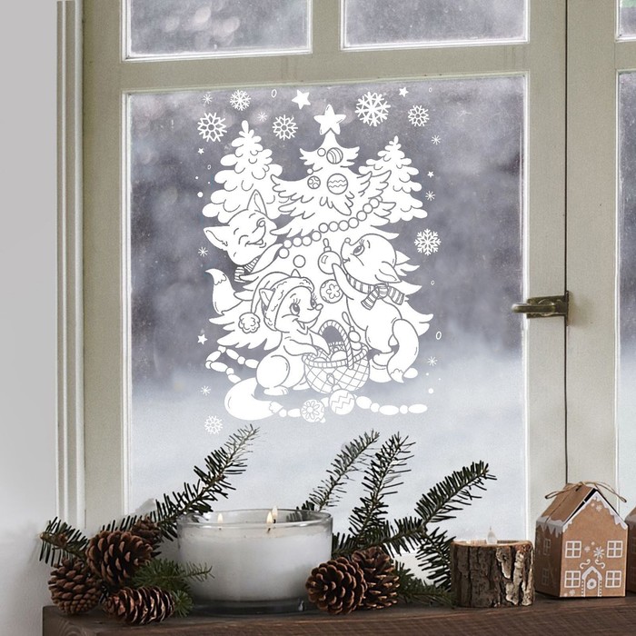 Наклейки на окна многоразовые «Новый год: Зимняя компания», 33×50 см