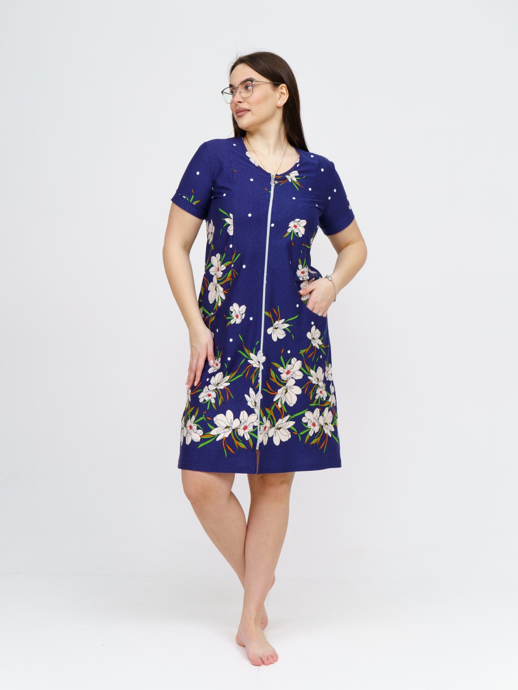 Халат Света купон синий/цветы