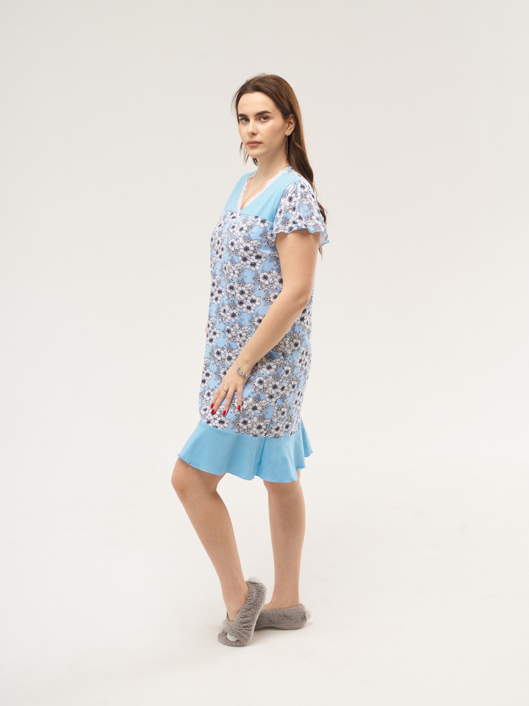 Ночная сорочка Астра крыло голубой/цветы