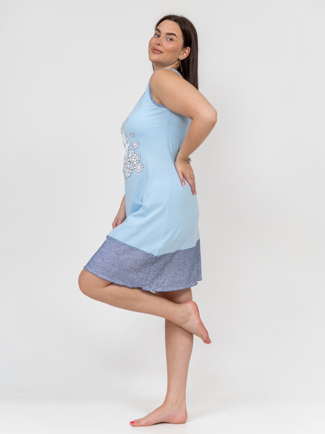 Ночная сорочка Молодежная с печатью голубой