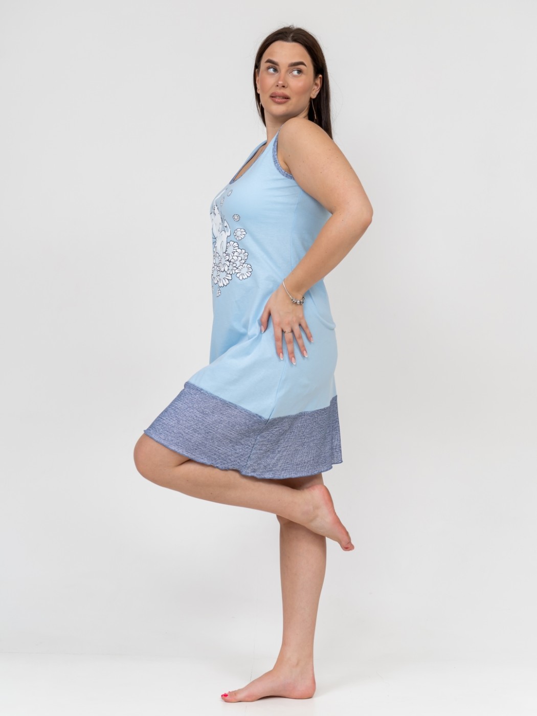 Ночная сорочка Молодежная с печатью голубой