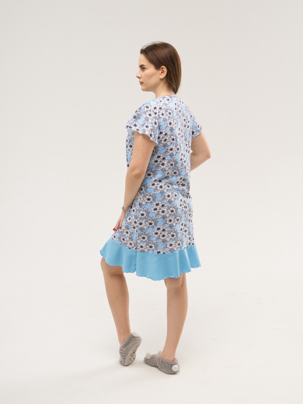 Ночная сорочка Астра крыло голубой/цветы