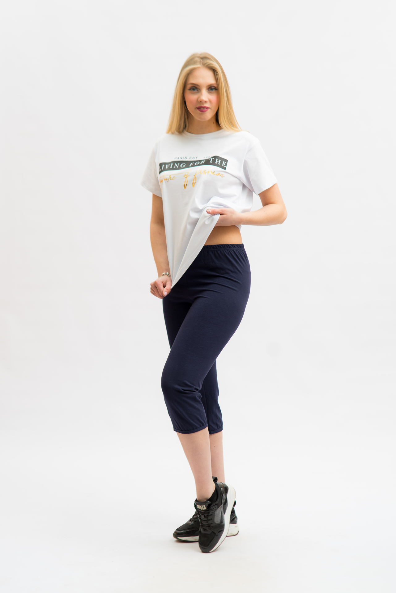 Бриджи х/б с лайкрой однотонные т-синие