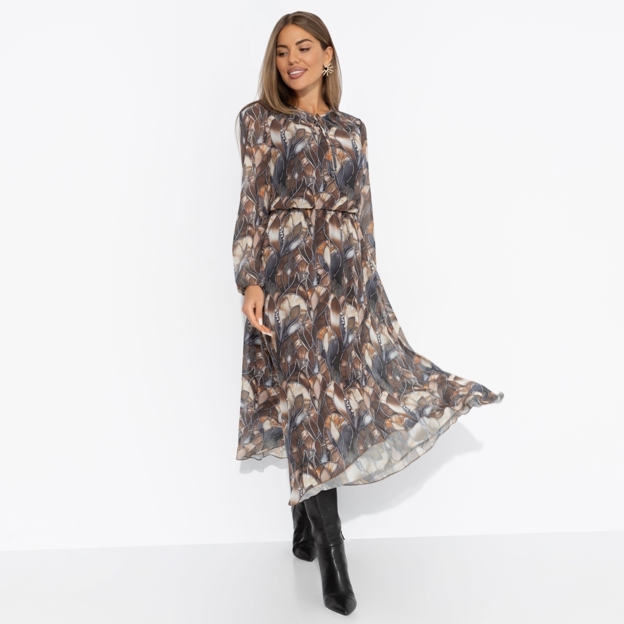 Ст.цена 2750р. Платье нарядное на подкладе, Летящие мгновения (brown)