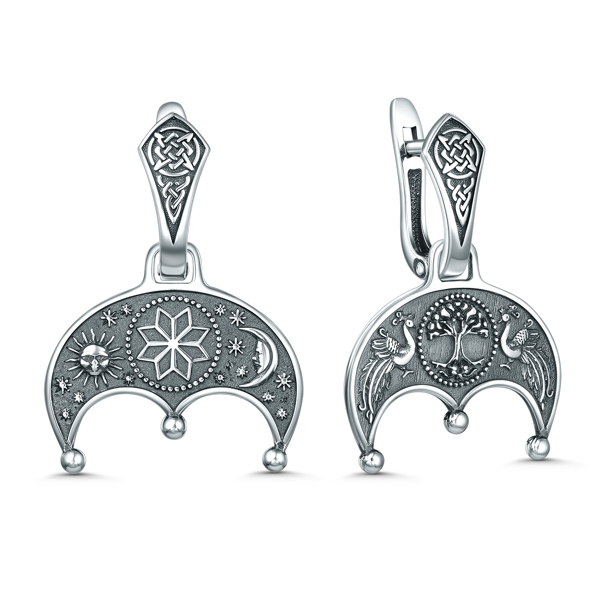 Серьги двусторонние из чернёного серебра - Лунница (2в1) 2100063