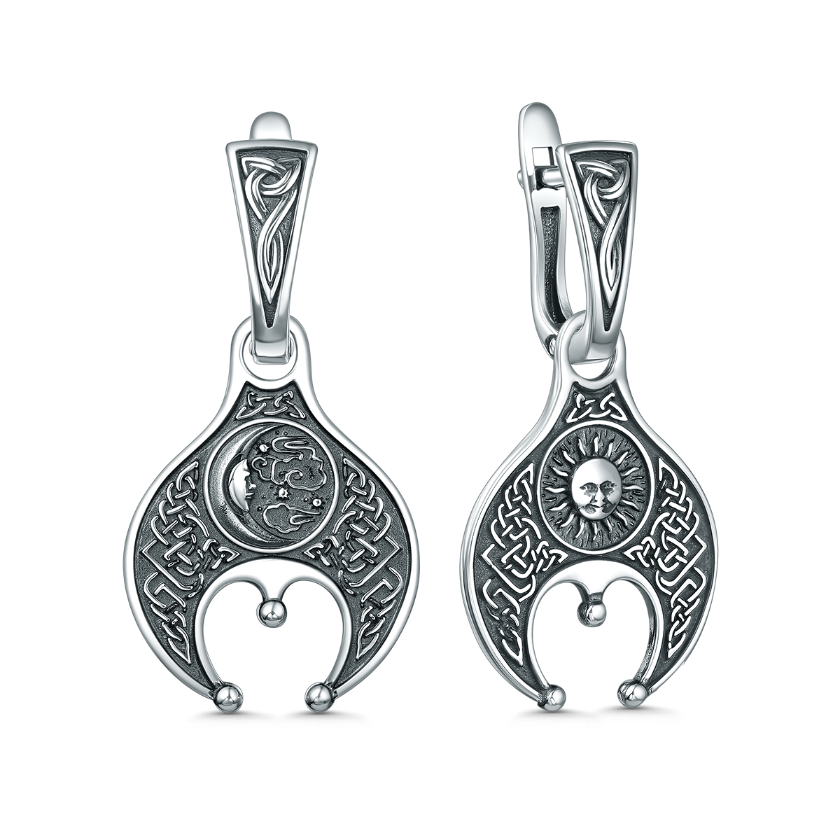 Серьги двусторонние из чернёного серебра - Лунница (2в1) 2100062