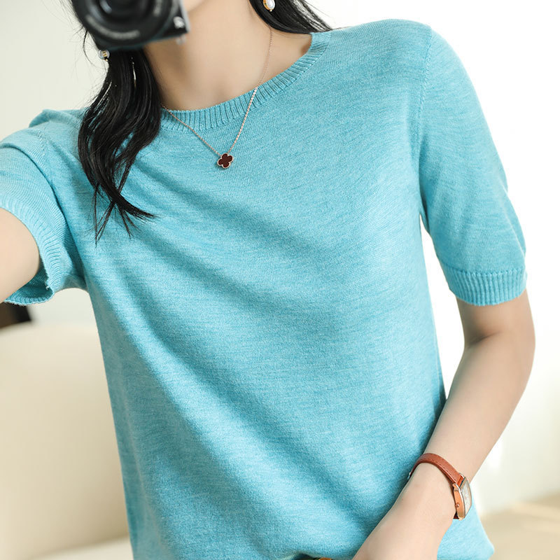 Футболка с добавлением шерсти, облегающий крой FI-W-ZN002-01, лазурь