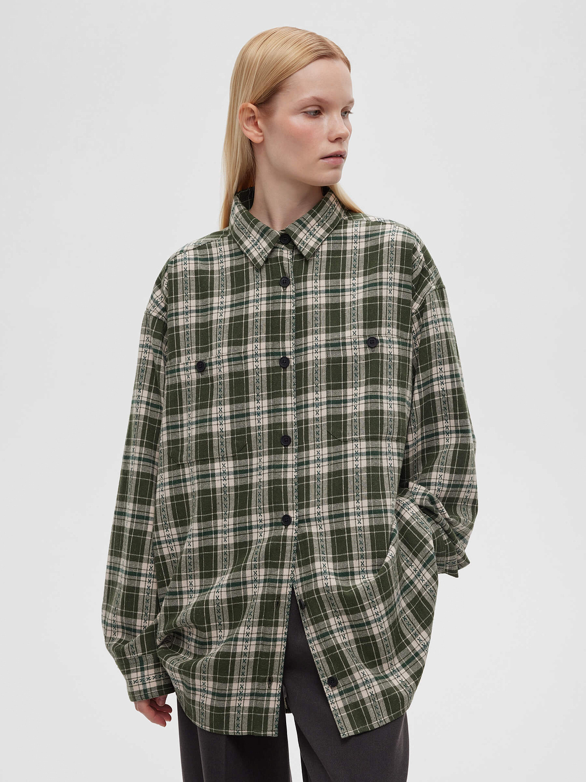 Рубашка фланелевая оверсайз 0121, зеленый
