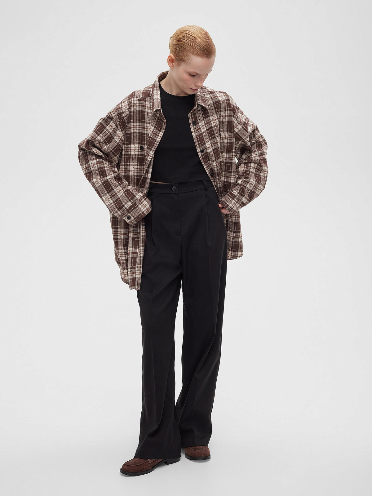 Рубашка фланелевая оверсайз 0121, коричневый