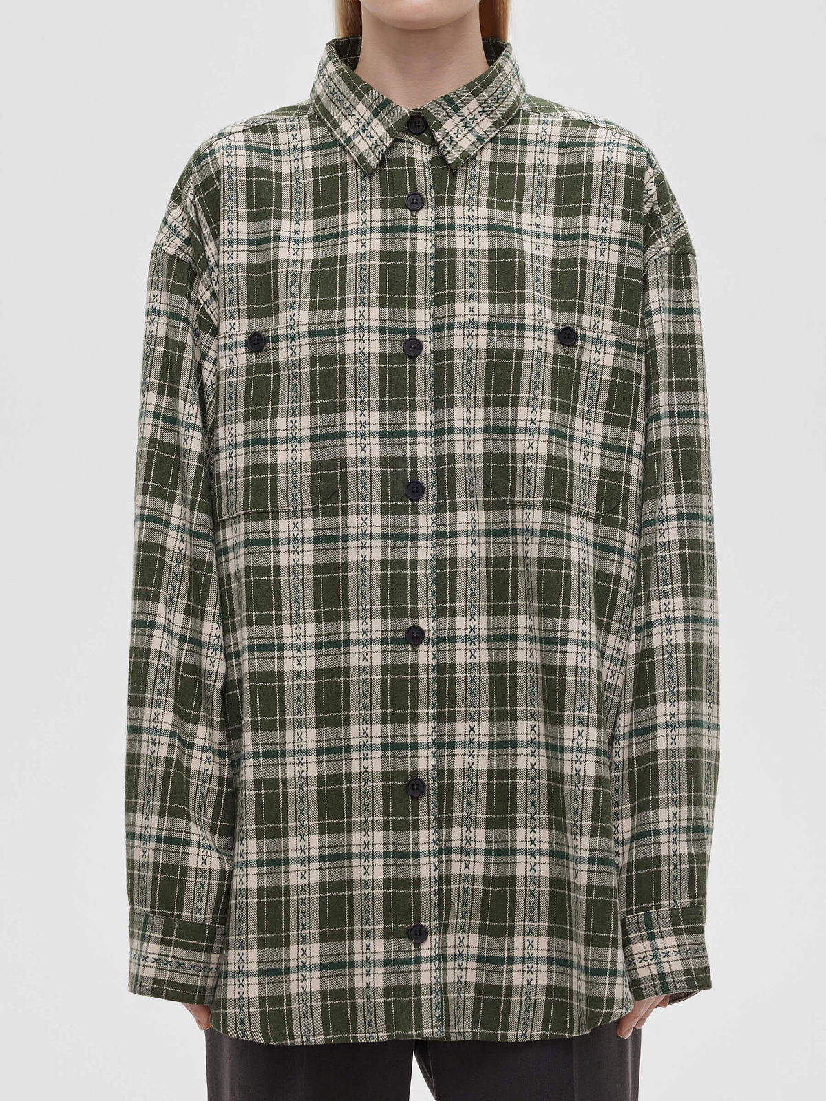 Рубашка фланелевая оверсайз 0121, зеленый