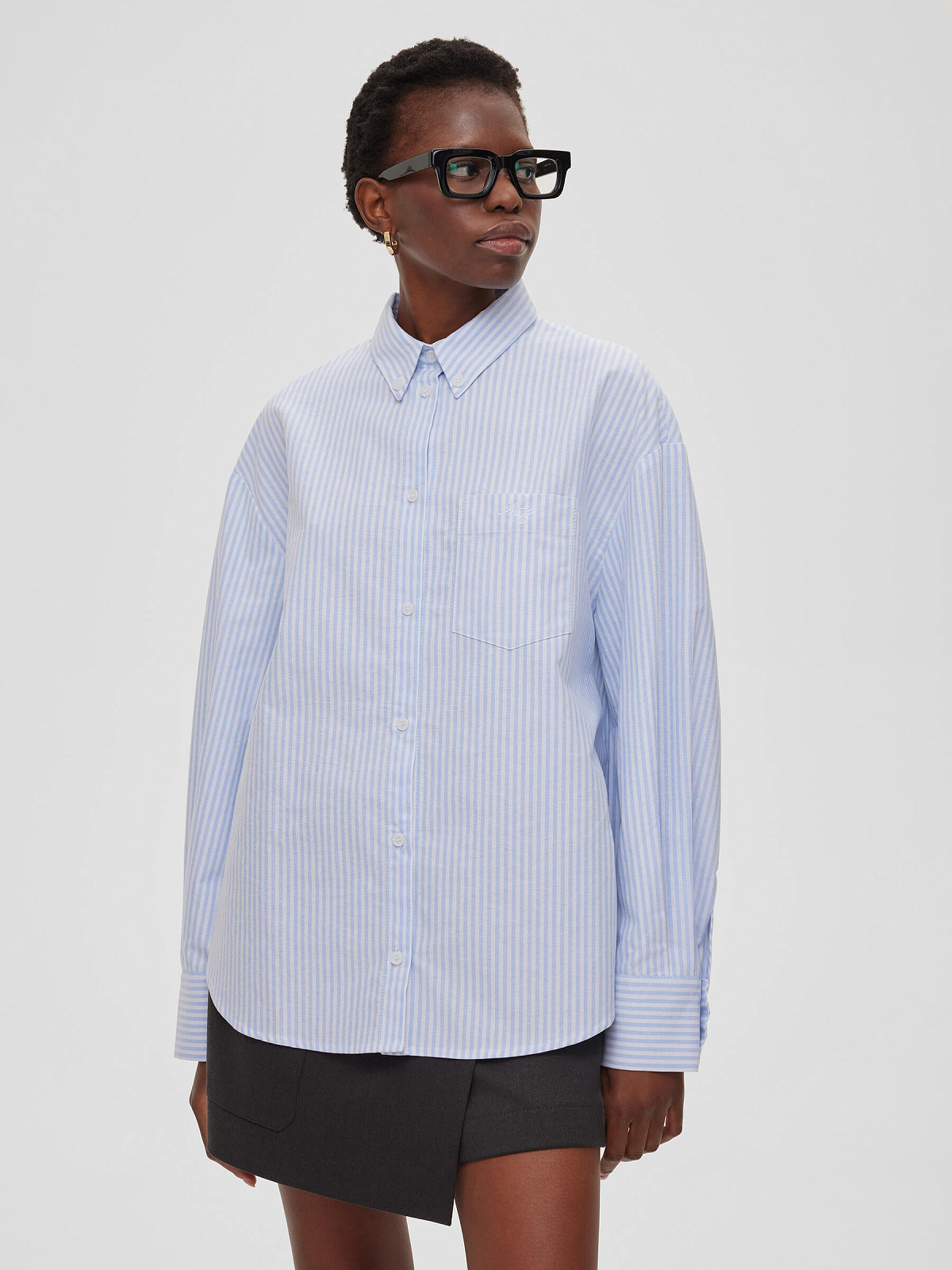 Рубашка свободного кроя с защипами 0122, голубой