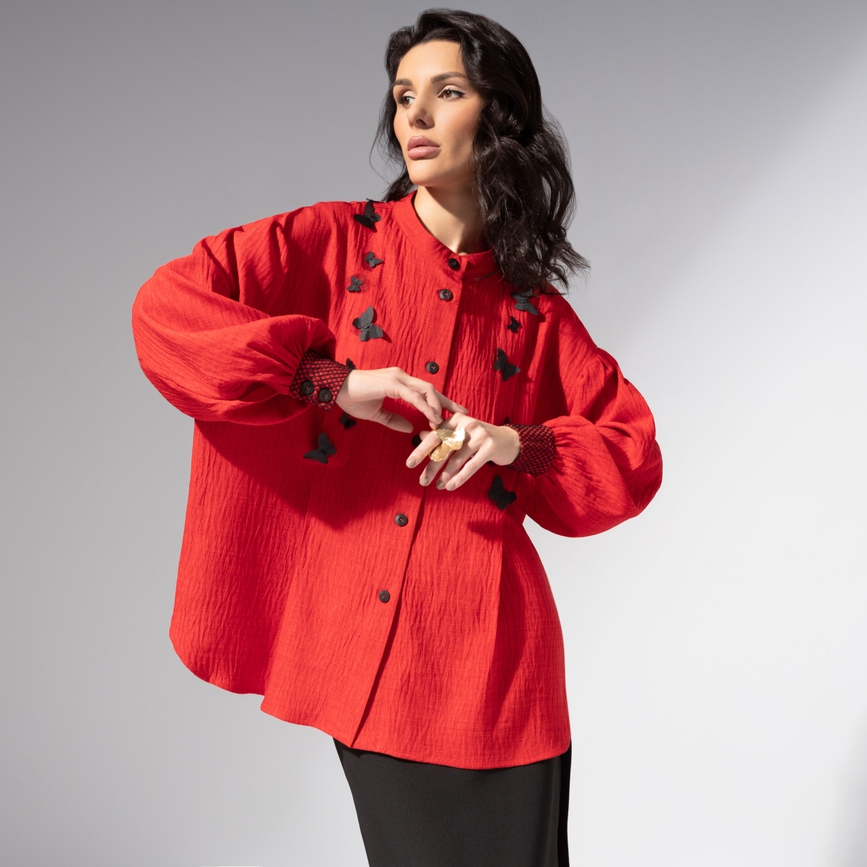 Ст.цена 2390р. Рубашка нарядная, Нежный шум (красная)