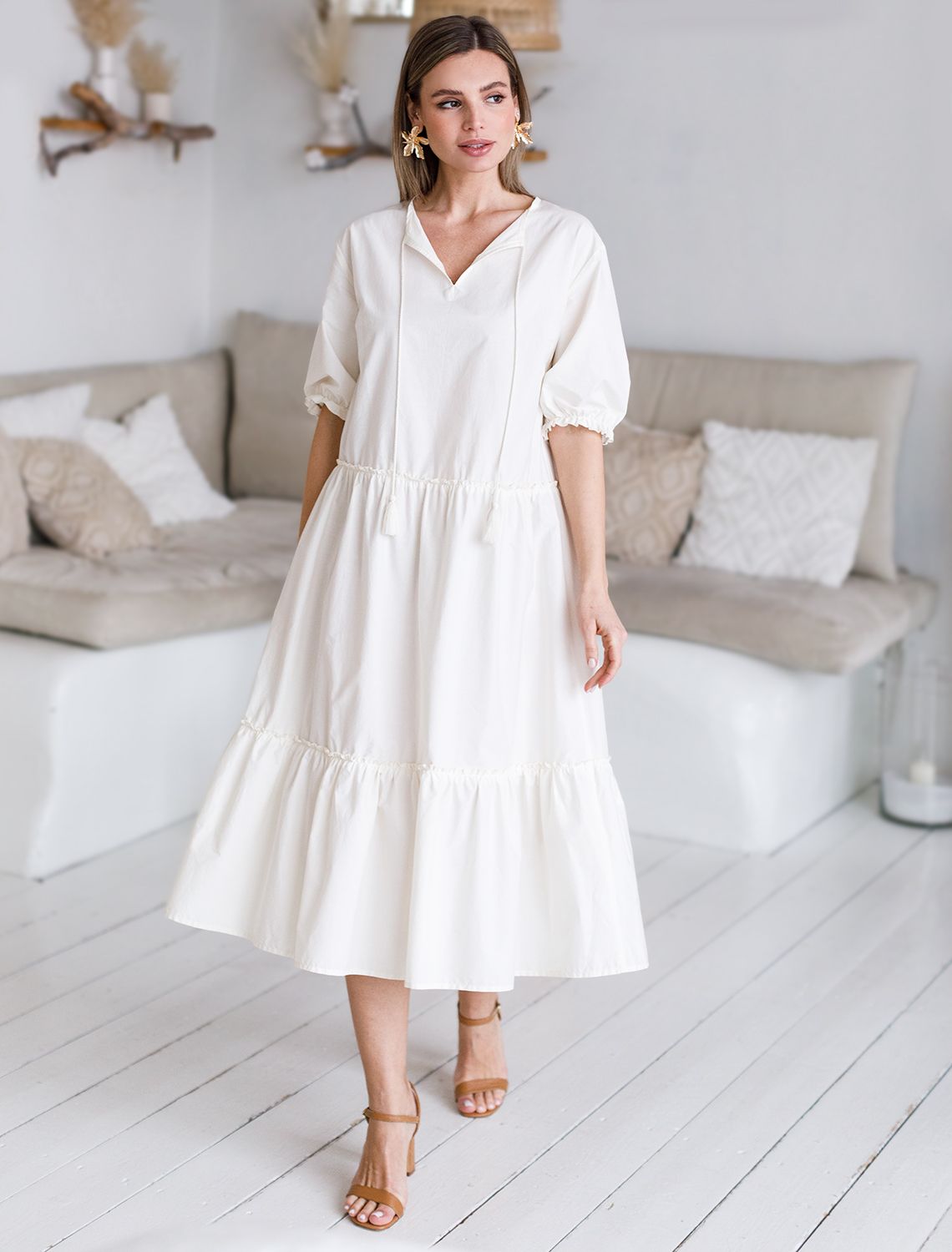 Ст.цена 3590р Платье из легкого хлопкового поплина D22.197 натуральный белый