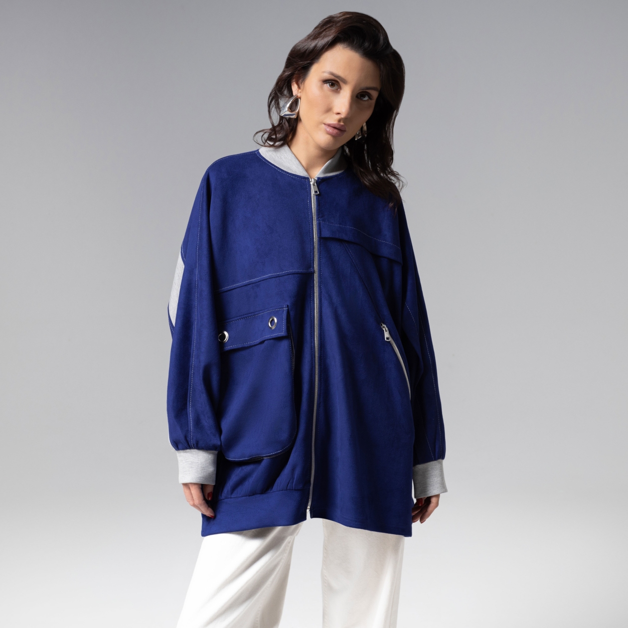 Ст.цена 2750р. Бомбер из мягкой замши, Стильное вложение (oversize, S-M)