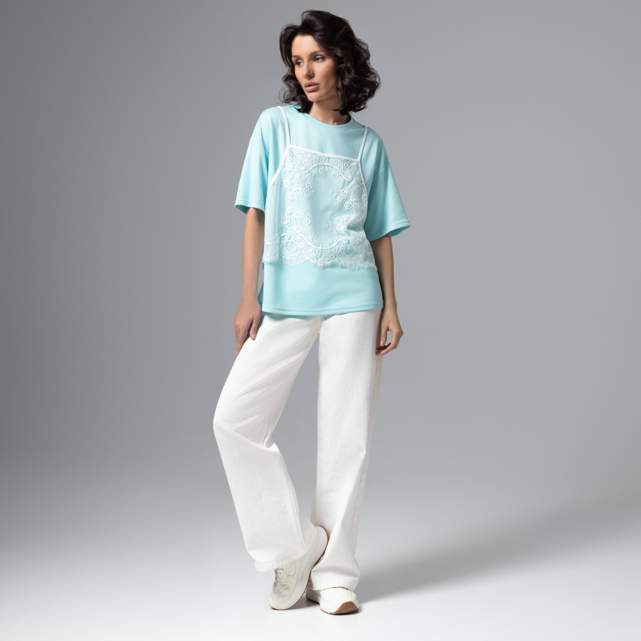 Ст.цена 1790р. Футболка оверсайз, Модный тандем (мятный 2 в 1)