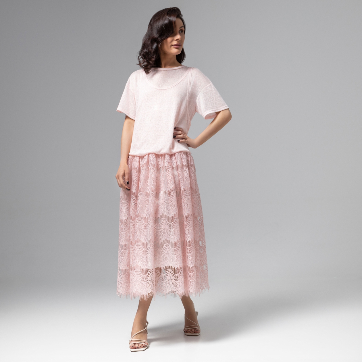 Ст.цена 3490р. Платье комбинированное с кружевом, Доведу до мечты (soft pink)