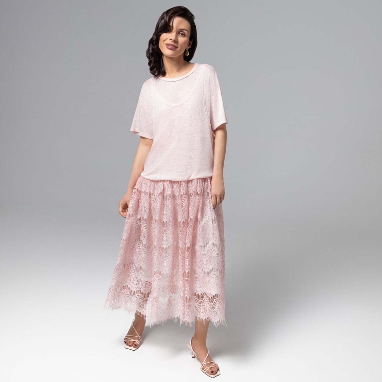 Ст.цена 3490р. Платье комбинированное с кружевом, Доведу до мечты (soft pink)