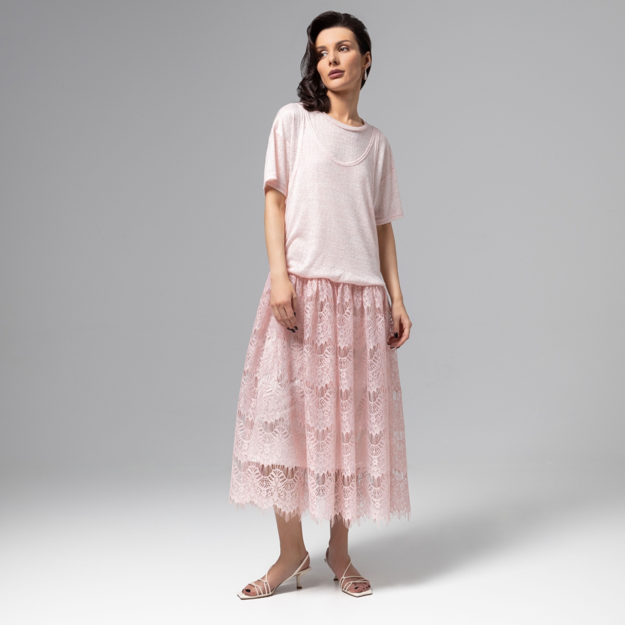 Ст.цена 3490р. Платье комбинированное с кружевом, Доведу до мечты (soft pink)