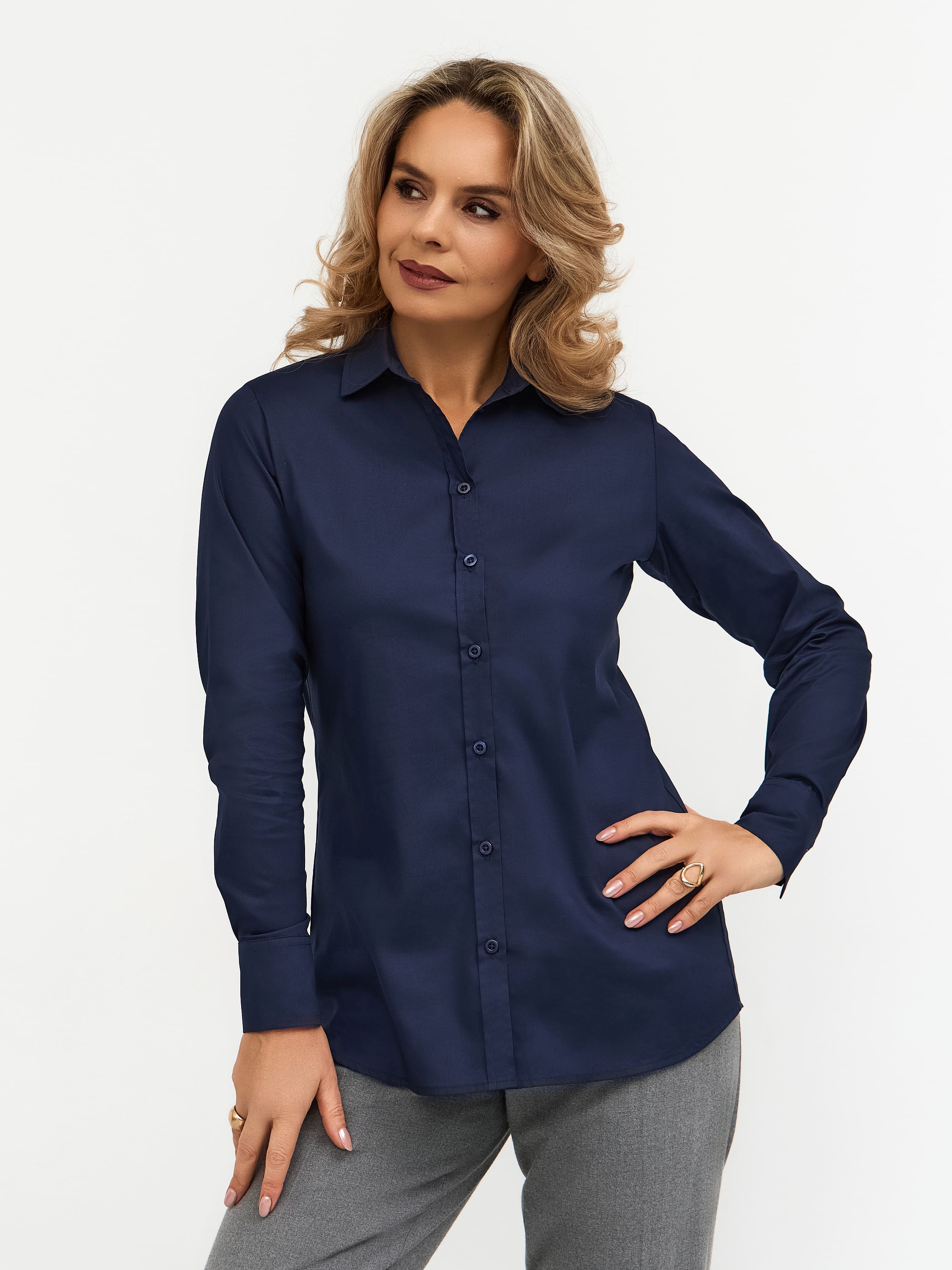 Блузка женская дл. рук. T-lab TL-B-002V-синий.стрейч