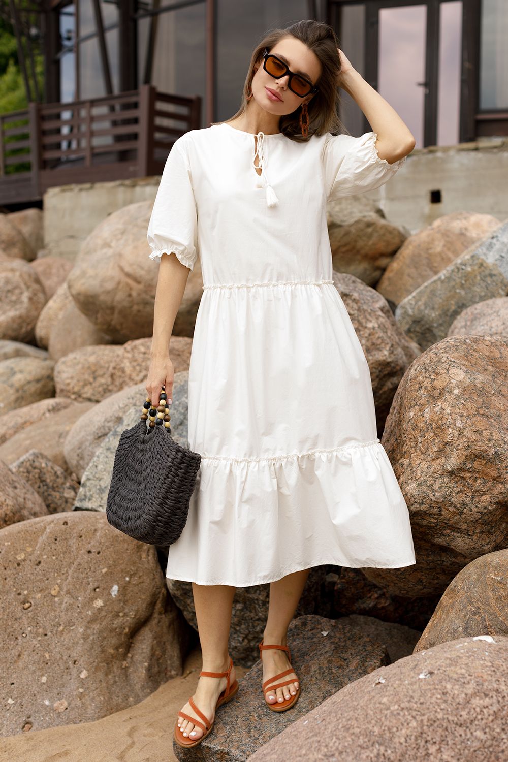 Ст.цена 3590р Платье из легкого хлопкового поплина D22.197 натуральный белый