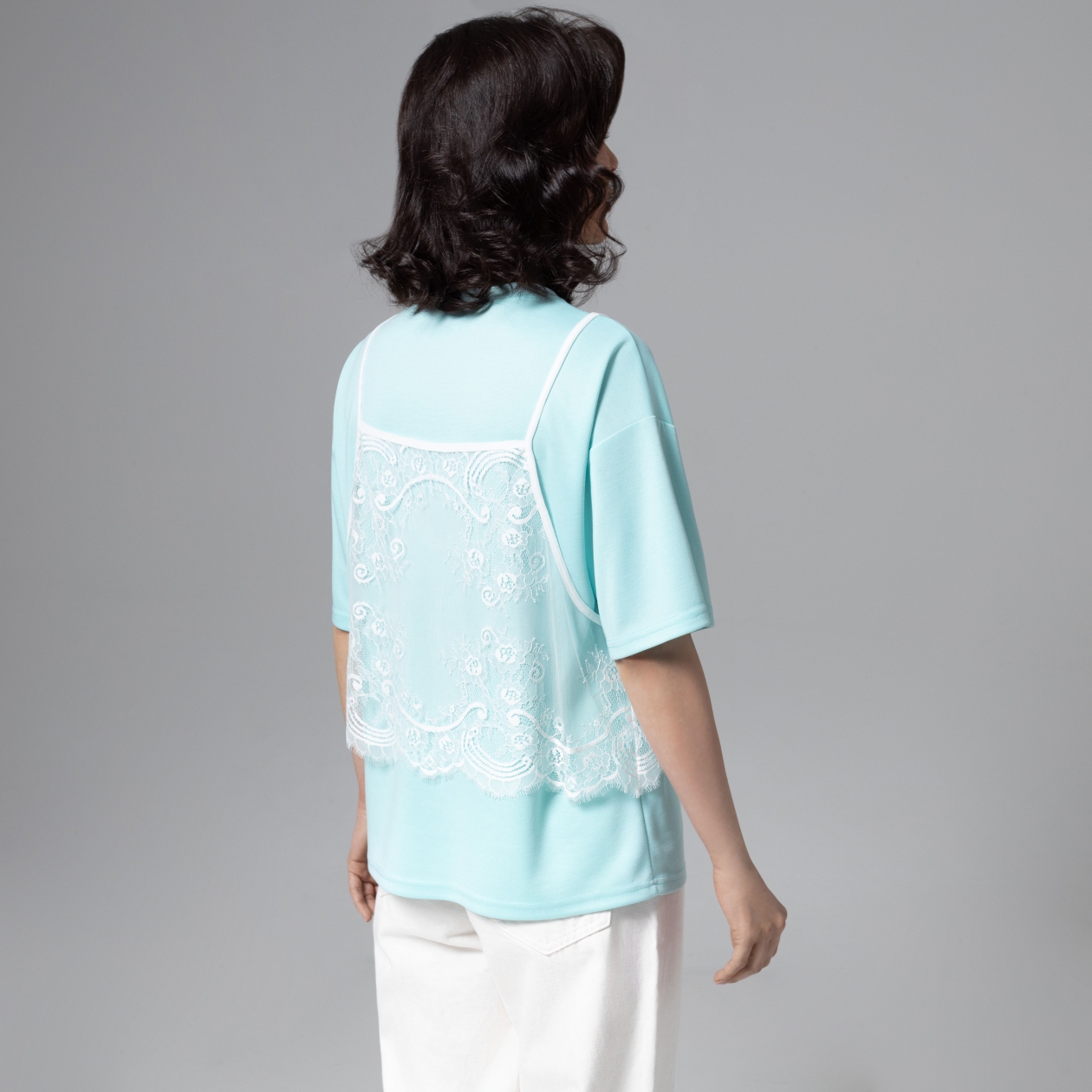 Ст.цена 1790р. Футболка оверсайз, Модный тандем (мятный 2 в 1)