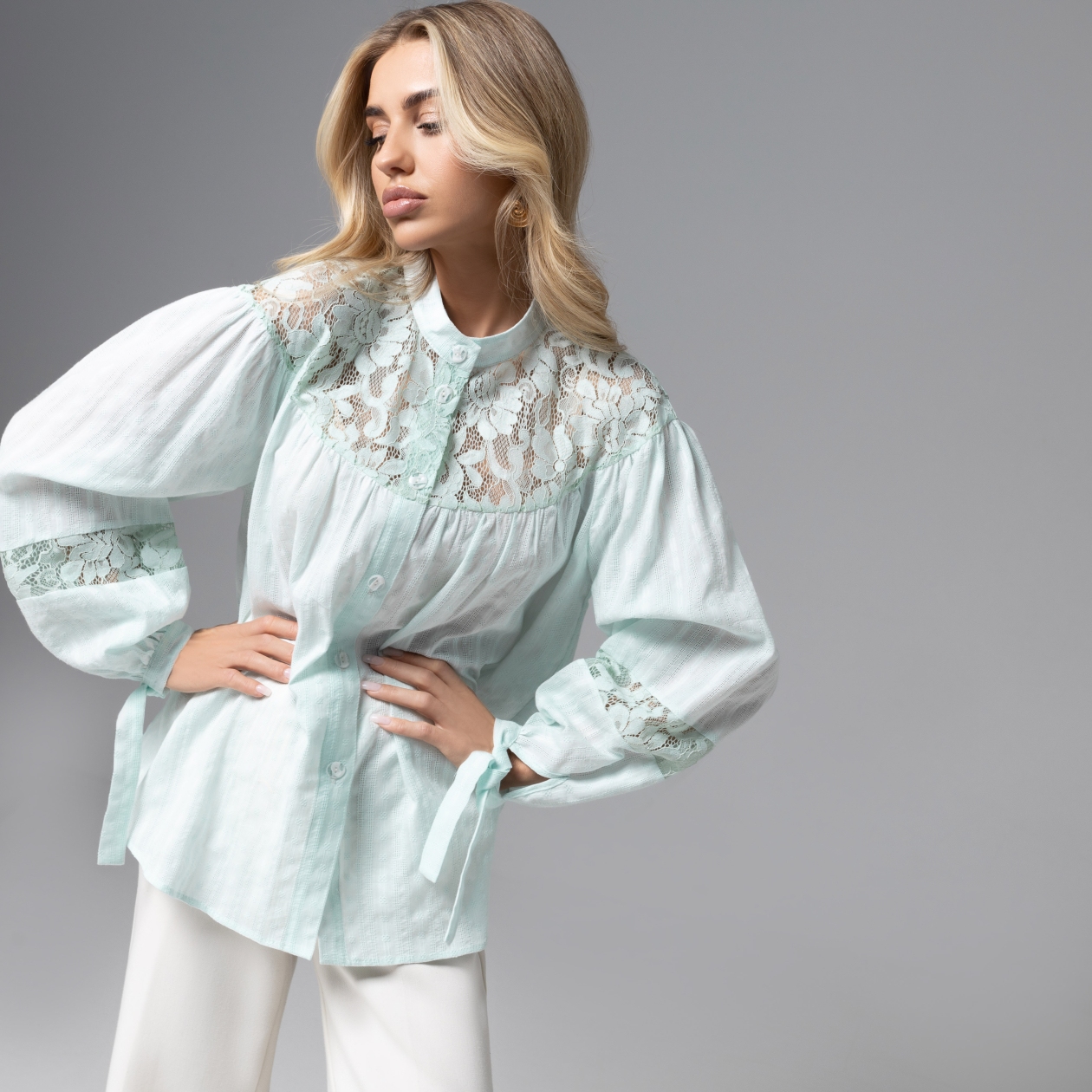 Ст.цена 2290р. Рубашка из хлопка в стиле бохо, Лучше других (нежная мята)