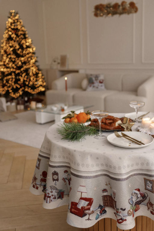 Котята у камина Скатерть круг д165 см 2107086