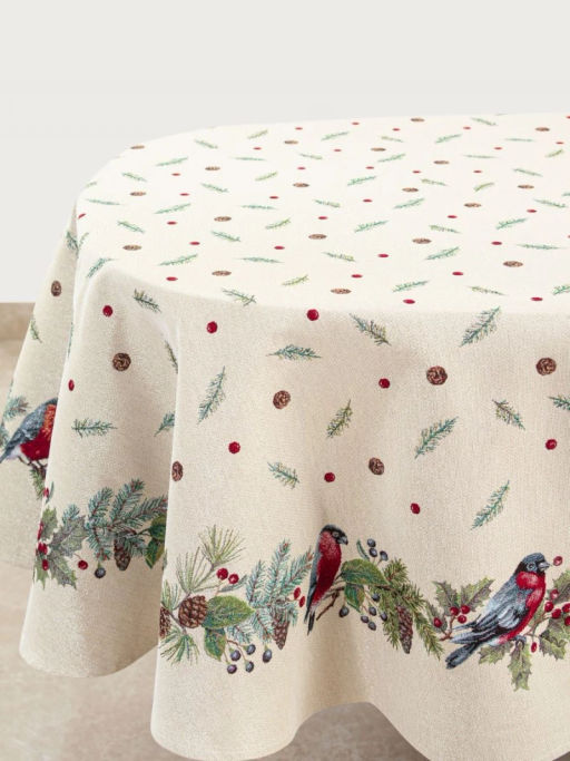 Новогодние друзья Снегири Скатерть овал 160х250 см 2106769
