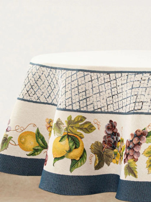 Жюра Виноград и лимоны синий бордюр Скатерть круг д160 см 2117926