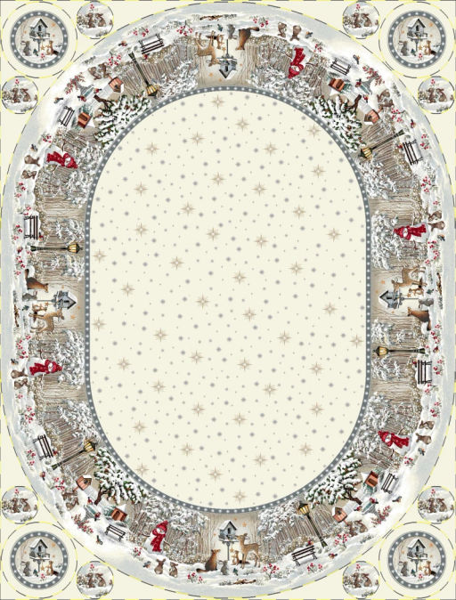 Лесные друзья у кормушки Скатерть овал 165х250 см 2106650 серебро