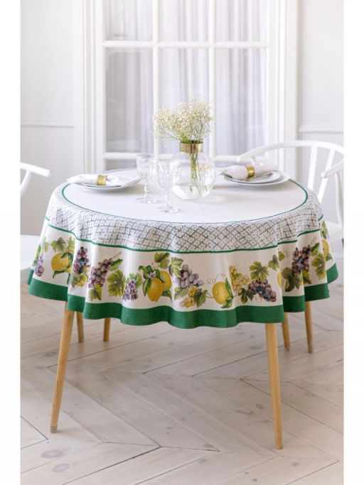 Жюра Виноград и лимоны зеленый бордюр Скатерть круг д165 см 2107928