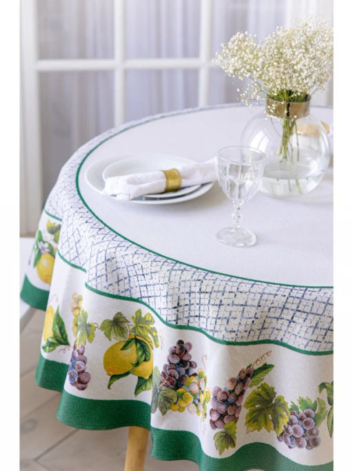 Жюра Виноград и лимоны зеленый бордюр Скатерть круг д165 см 2107928