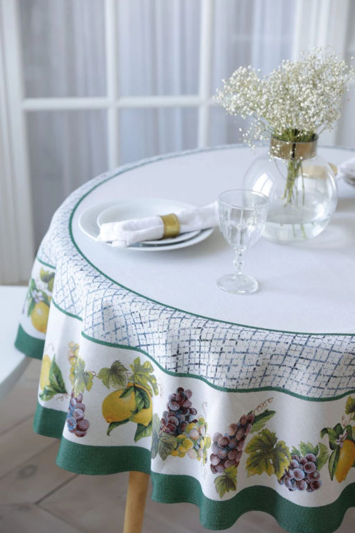 Жюра Виноград и лимоны зеленый бордюр Скатерть круг д165 см 2107928