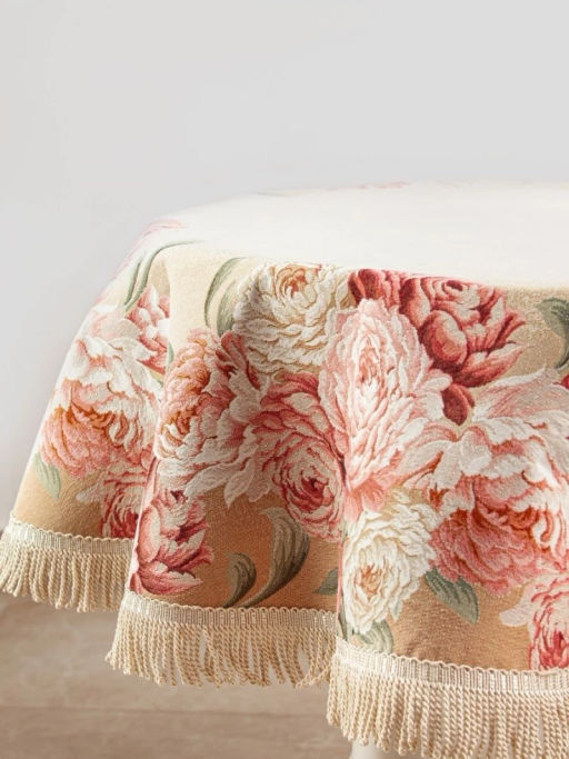 Английский сад Пионы Le Gobelin Скатерть круг д140 см 2102240 бахрома