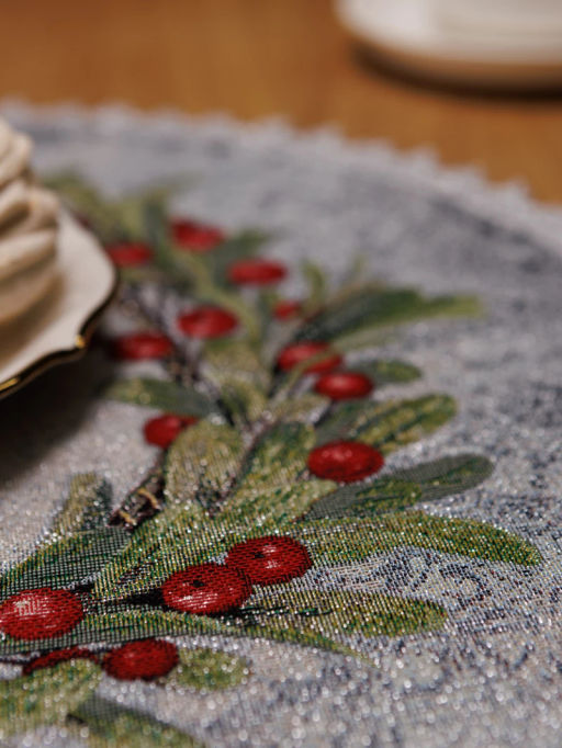 Новогодние ягоды серо-голубой фон Салфетка круг д45 см 2105920