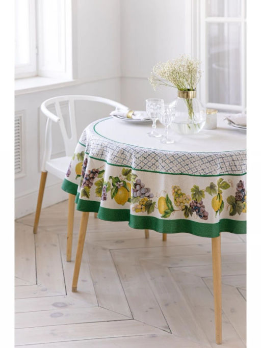 Жюра Виноград и лимоны зеленый бордюр Скатерть круг д165 см 2107928