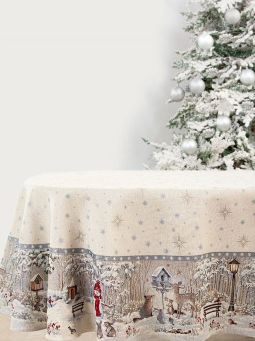 Лесные друзья у кормушки Скатерть овал 165х250 см 2106650 серебро