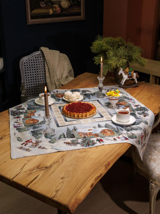 Новогодний вечер голубой фон Салфетка 100х100 см 2100266