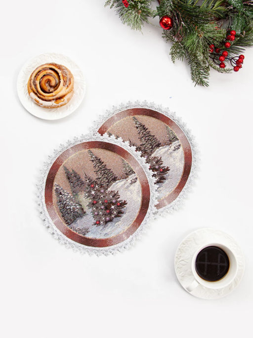 Новогодний вечер бежевый фон Комплект салфеток 2шт круг д31 см 2104480