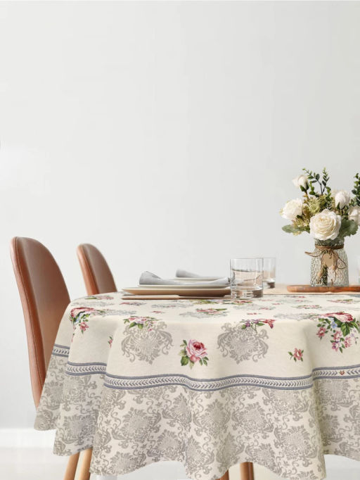 Розы Дамаск бежевый фон Скатерть круг д186 2100212
