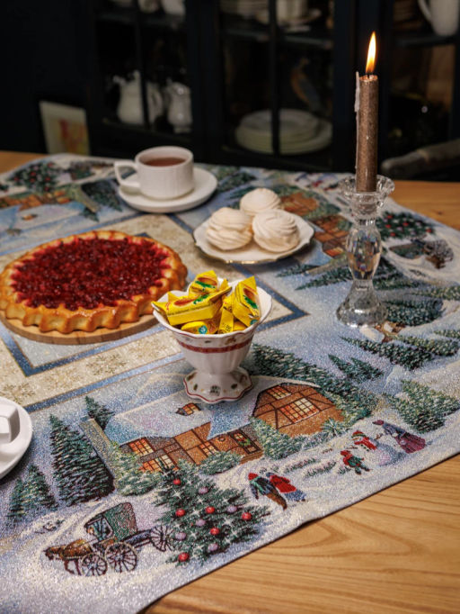 Новогодний вечер голубой фон Салфетка 100х100 см 2100266