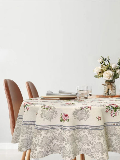 Розы Дамаск бежевый фон Скатерть круг д186 2100212
