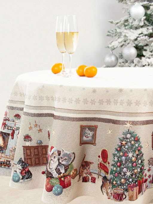 Котята у камина Скатерть круг д165 см 2107086