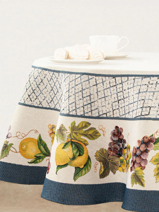Жюра Виноград и лимоны синий бордюр Скатерть круг д160 см 2117926