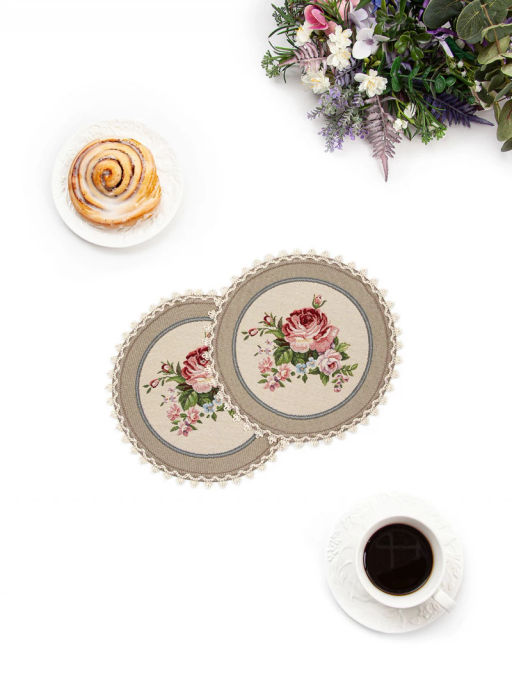 Розы Дамаск Сепия Комплект салфеток 2шт круг д27 см 2105764
