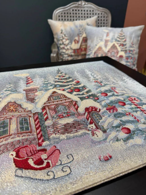 Снеговики Пряничные домики Комплект салфеток 2шт 35х45 см 2519091 серебро New